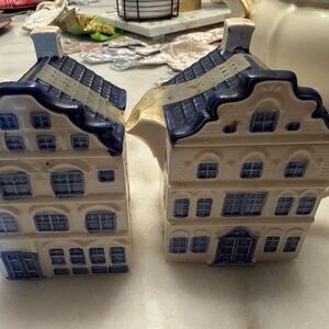 Delftware Blue and White Ceramic House Figurines